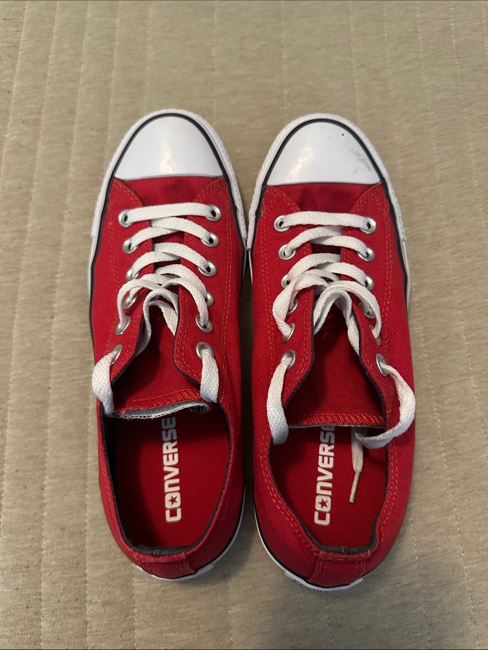 Converse Red Canvas Low-Top Sneakers with White Laces - Picture 2 of 7